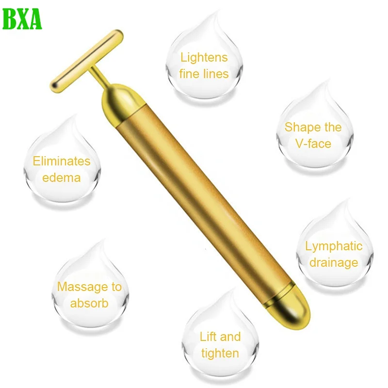 BXA-Barra de belleza eléctrica para adelgazar la cara, masajeador Facial en forma de T, palo dorado, instrumento de belleza eléctrico para estirar la piel, 24K