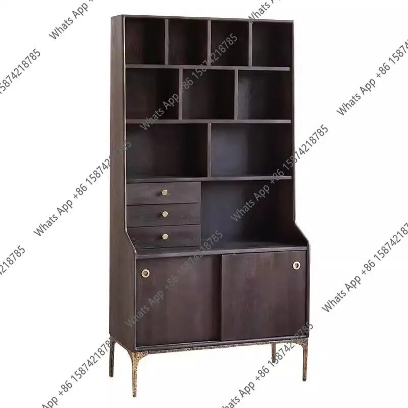 Nordic smoked oak solid wood bookshelf display cabinet home custom living room fashion designer