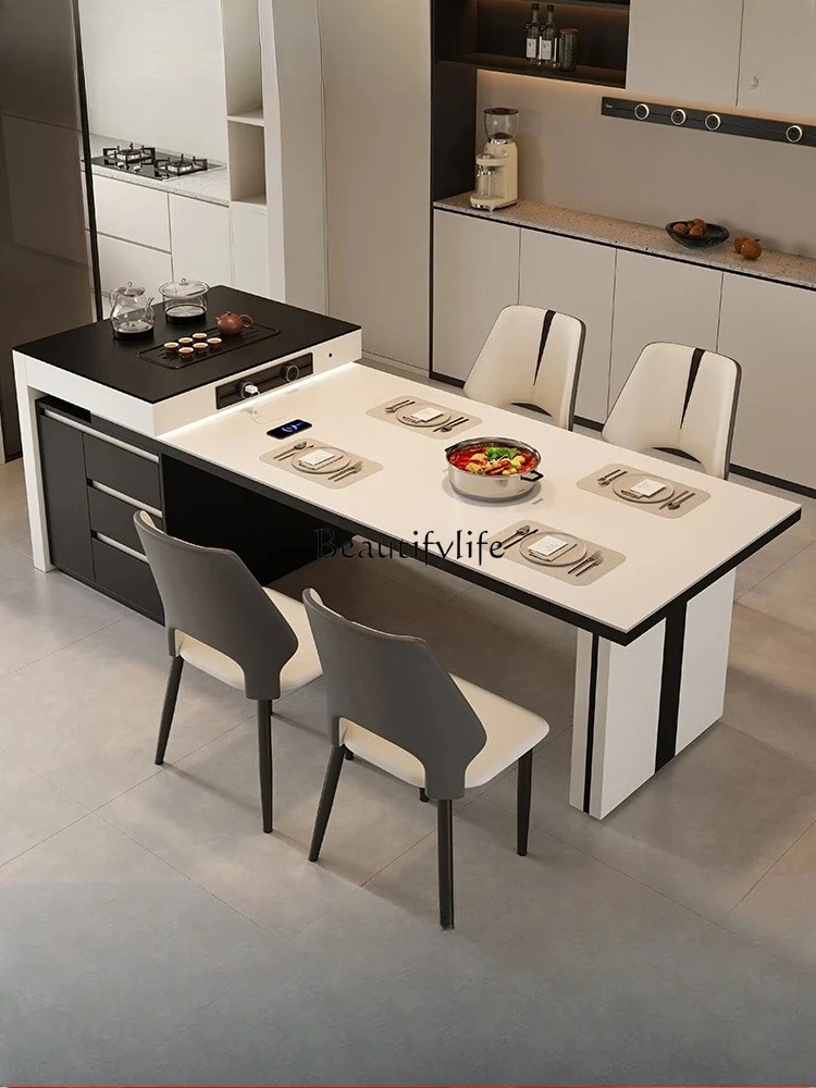 

rock slab island dining table integrated small apartment retractable dining table dining table and chairs