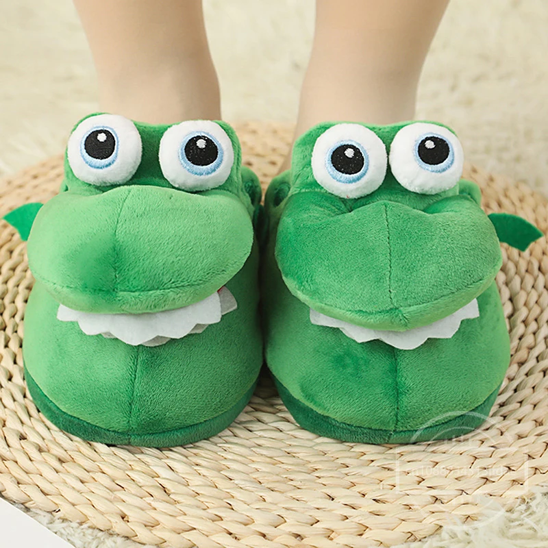 Cartoon Crocodile Cotton Slippers With Moving Mouth Funny Home Cotton Shoes Winter Walking Warm Christmas Gift For Men Women