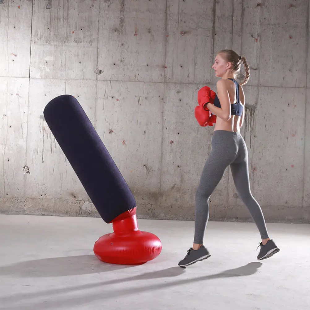 Inflatable Boxing Sandbag Dark Blue 1.6m Flocking Style Heavy Duty PVC Stand Punching Post for Adults Teens Home Gym Training