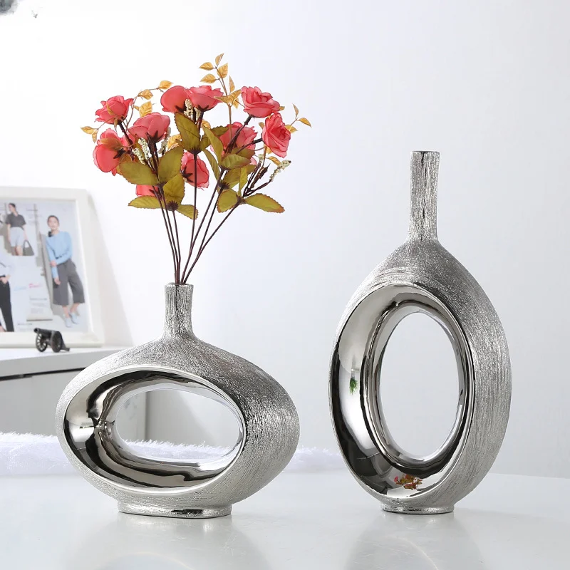 

European Style Ceramic Vase Electroplating Drawing Process Dried Flower Flower Arrangement Modern Home Decoration Accessories