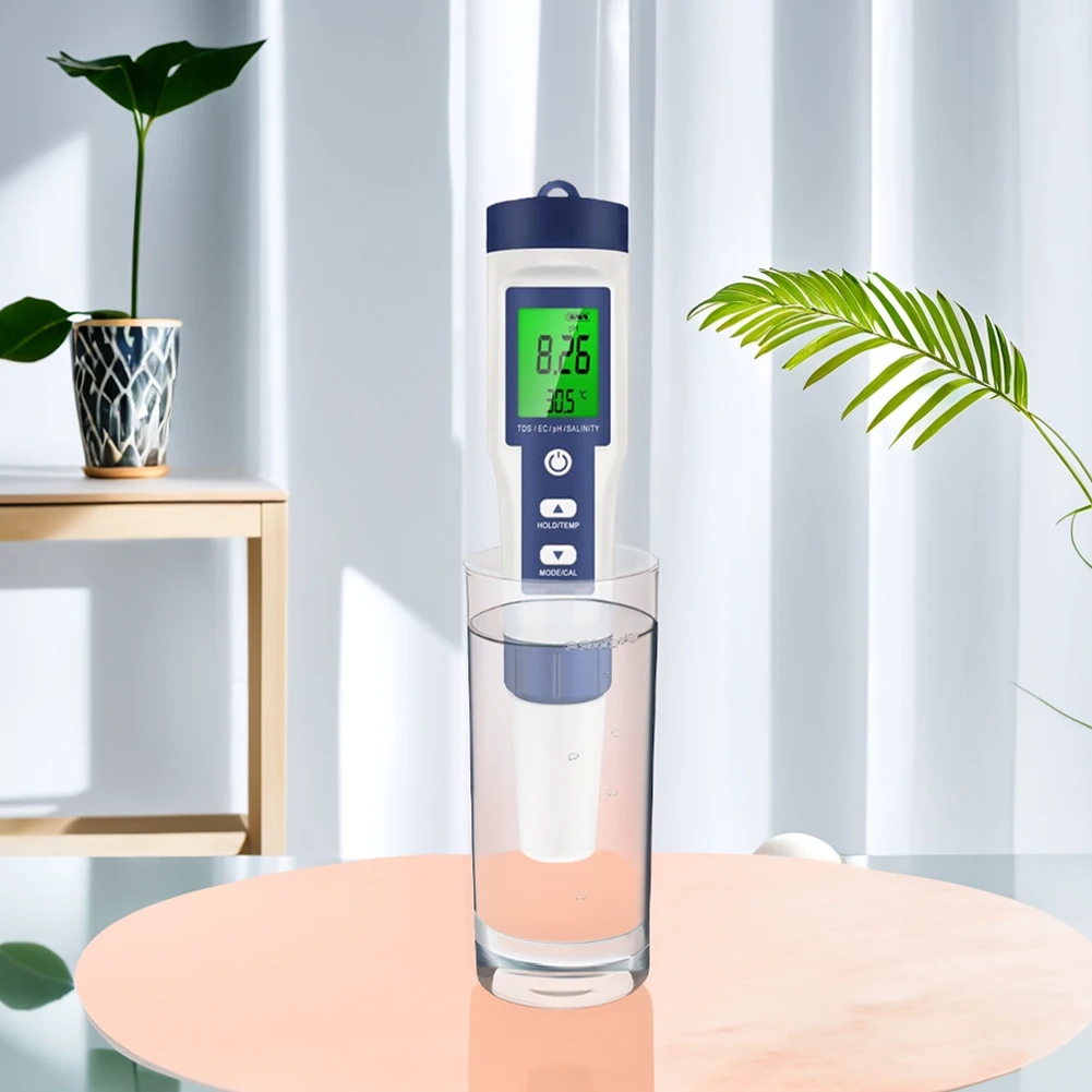 

Тестер воды 5-в-1, тестер соли для бассейна, высокоточный тестер качества воды, подсветка PH/EC/TDS/соль/температурный измеритель для питьевой воды