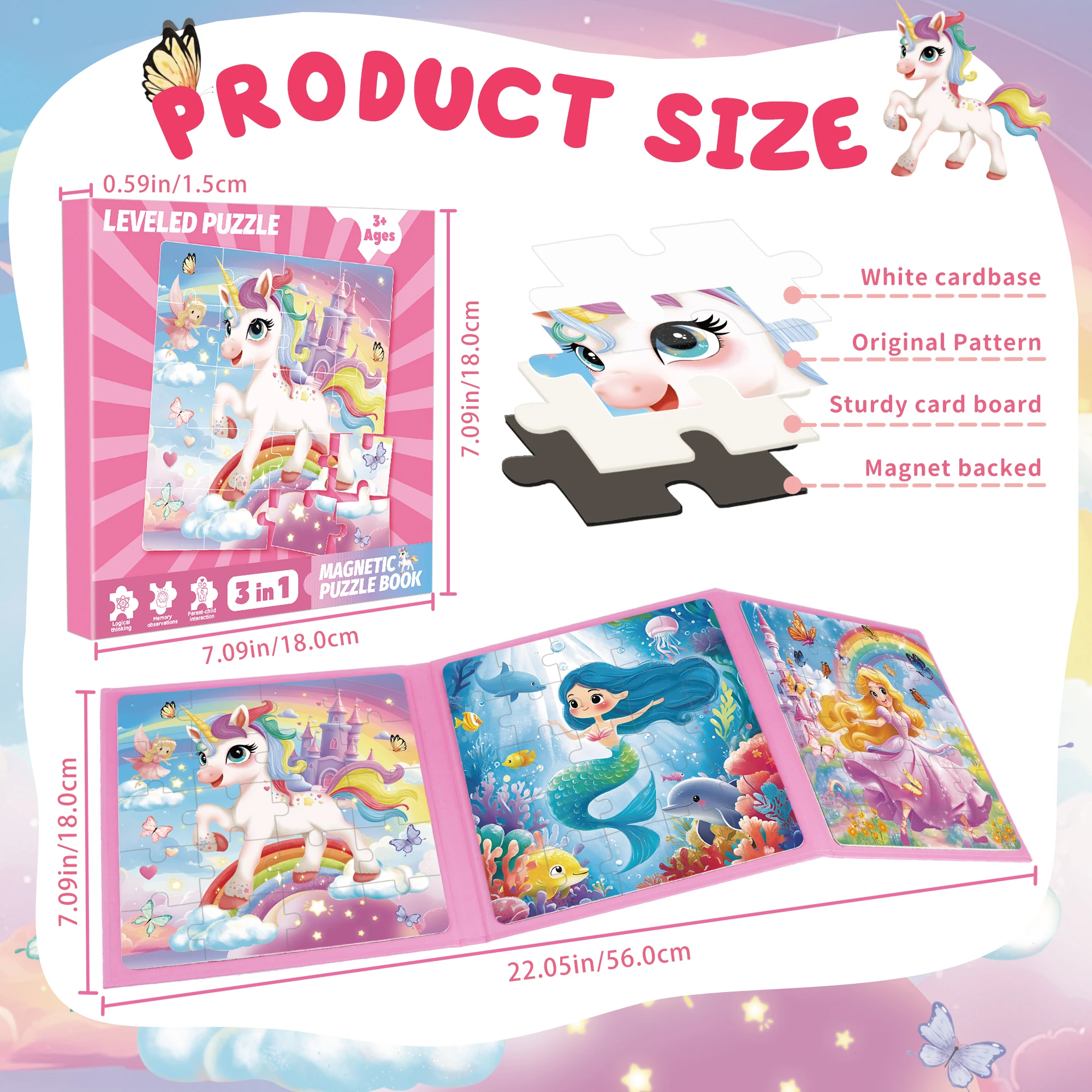 Unicorn Mermaid Princess Educational Preschool Magnetic Puzzle Toy for 4-6 Year Olds Kids Birthday Gift