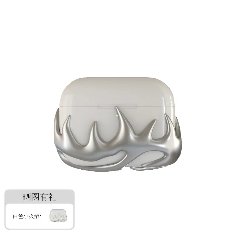 Silver Flame Earphone Case for Airpods Pro1/2 Handmade Customized 3D Printing Resin Hard Shell Headphone Protective Case Gifts
