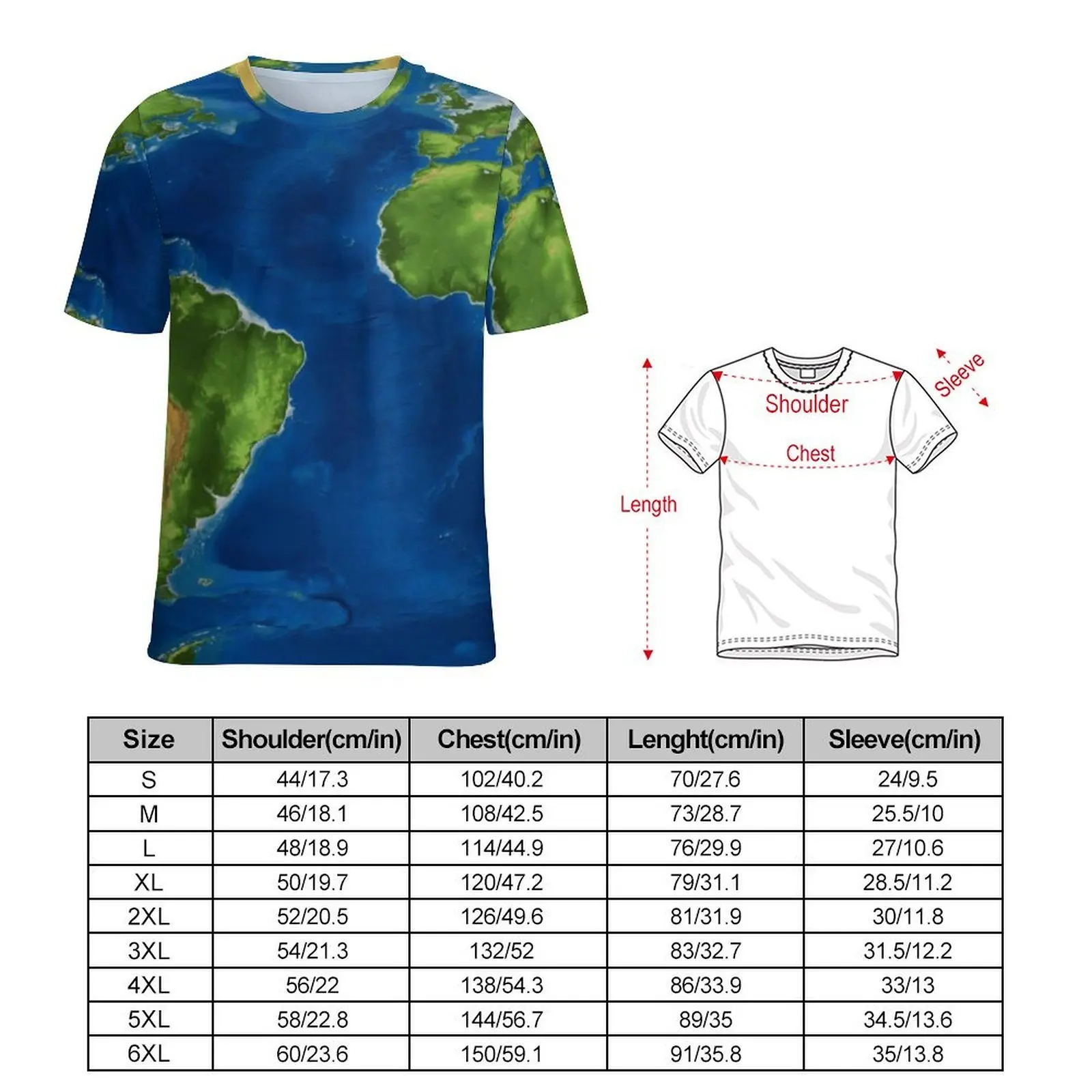 Green Earth Map T Shirt Map of The World Fashion T Shirts Mens Funny Tee Shirt Summer Short Sleeve Graphic Tees Plus Size 6XL