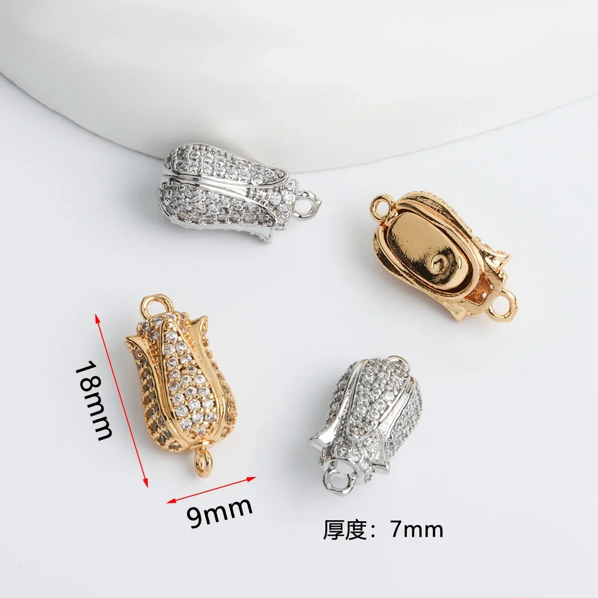 High Color Retention 18K Real Gold Plated Zircon Tulip Plug Buckle, Rose Plug-in Connecting Buckle DIY Accessories