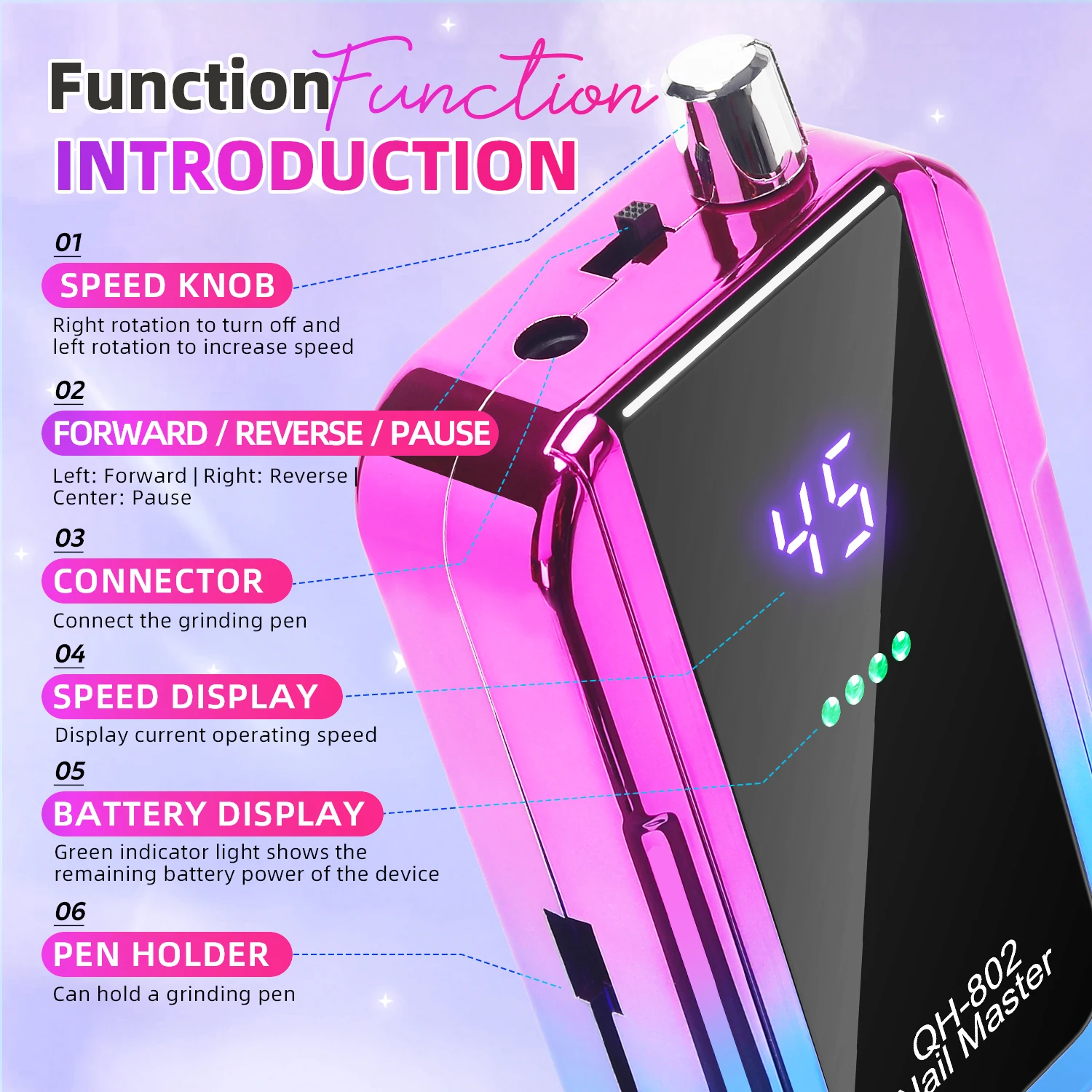 전문가용 45,000rpm 전기 휴대용 네일 드릴, 충전식 저소음 네일 파일, 네일 살롱 도구