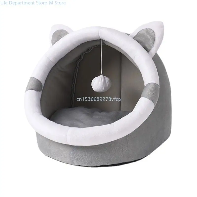 

Detachable Ears House Warm Sleeping Bed for Cats Pet Kitten Habitat Cushion Four Season Nest Dog Supplies