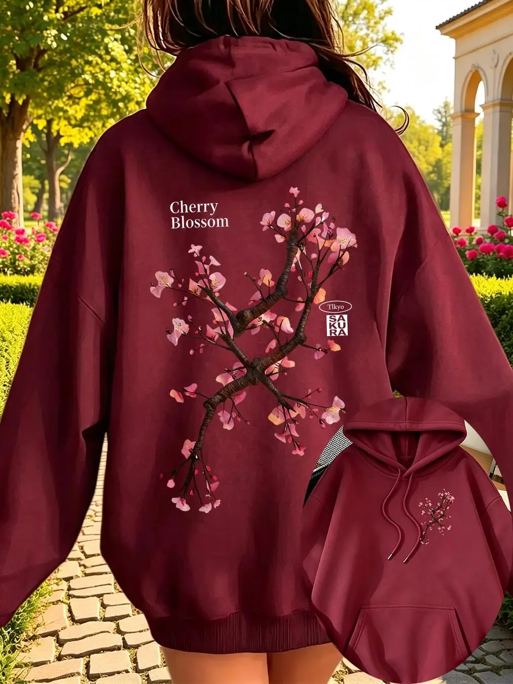 Tokyo Harajuku Cherry Blossom Printing Unisex Soft Sport Streetwear Autumn Casual Pullover Multicolor Y2K Hoodie Pocket Tops
