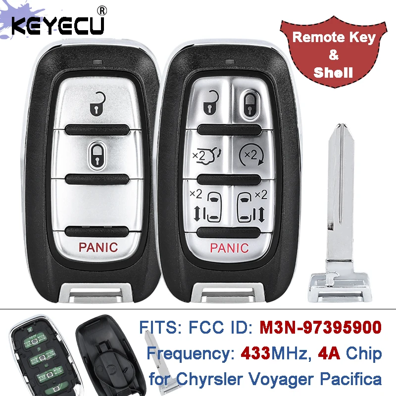 

KEYECU 433 МГц 4A чип M3N-97395900 68238689AC 68217827AC умный дистанционный брелок без ключа для Chyrsler Voyager Pacifica 2017-2023