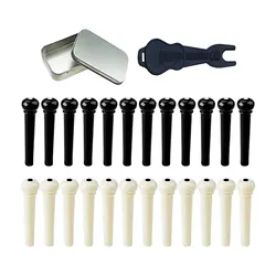 24 Pieces Acoustic Guitar Bridge Pins Pegs in White and Black with 1 Piece Bridge Pin Puller Remover in Guitar