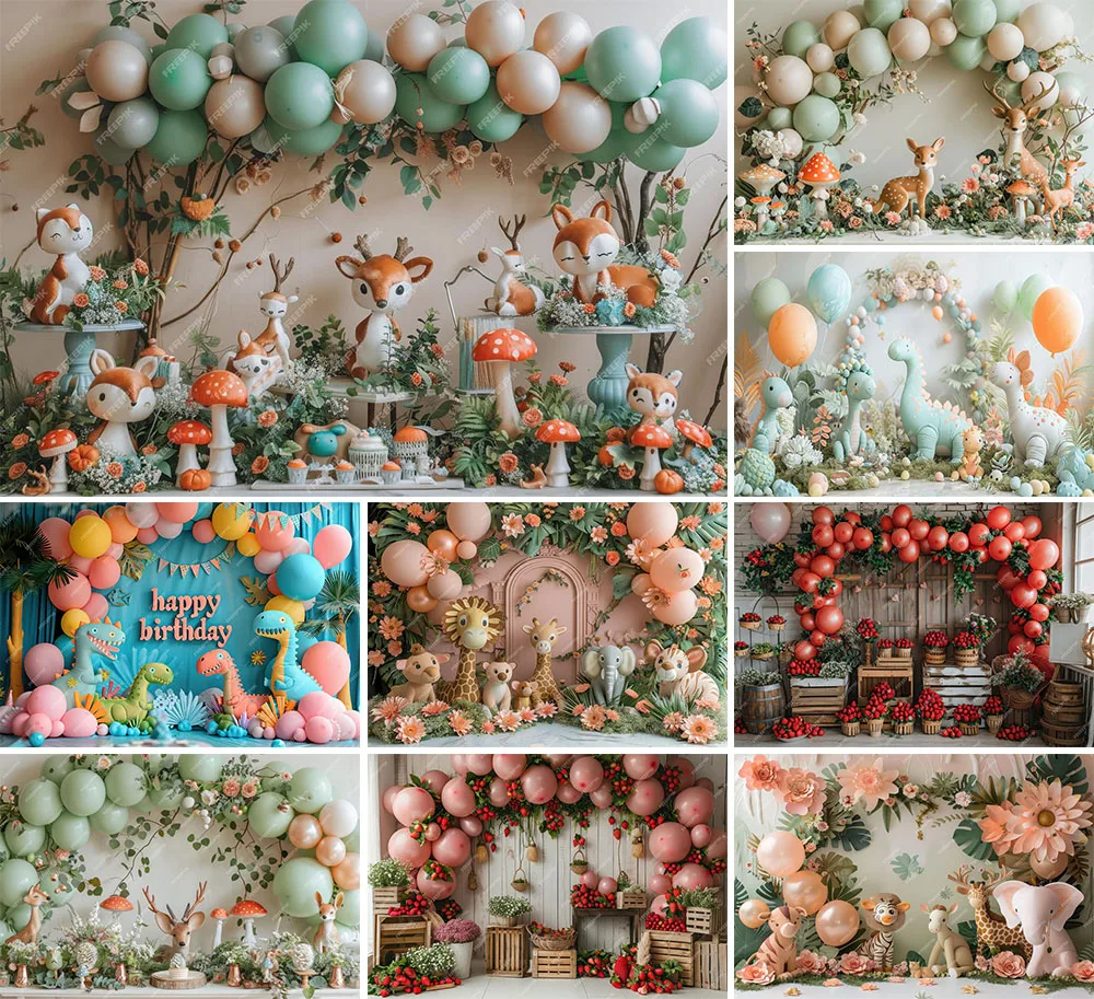 

Mehofond Photography Background Jungle Animal Wild One Balloons Kids Birthday Cake Smash Portrait Decor Backdrop Photo Studio
