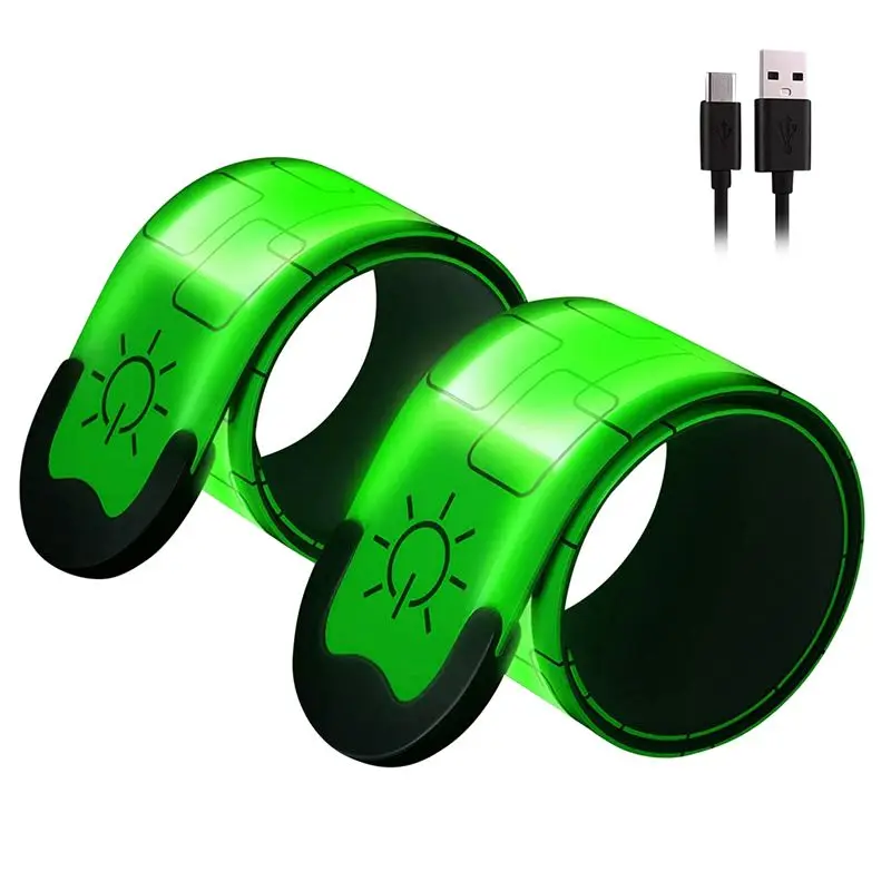 A89E-2 Pack USB Rechargeable Reflective Armbands,High Visibility Light Up Band For Runners,Bikers,Walkers,Pet Owners