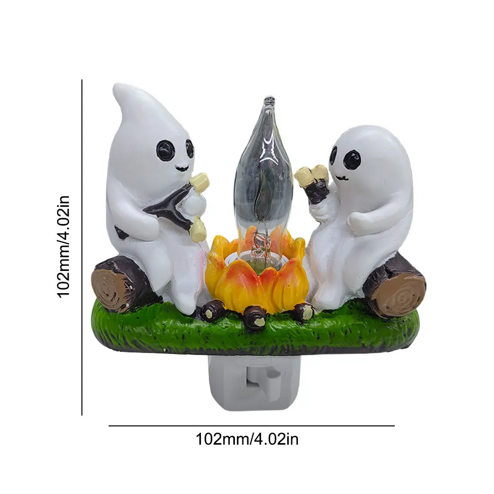 2024 Ghost Campfire Flickering Nightlight Halloween Ghost Roasting Campfires Spooky Fire Marshmallow Night Light Halloween Decor