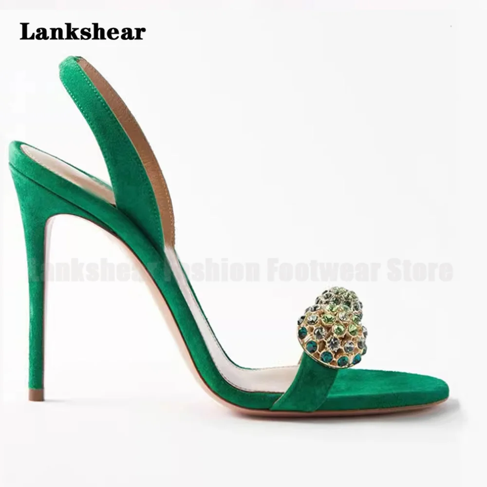 

Bow Tie Crystal Back Strap Sandals Suede High Heel Shoes Summer Ladies Elegant Stiletto Heels Luxury Sandalias De Mujer Verano