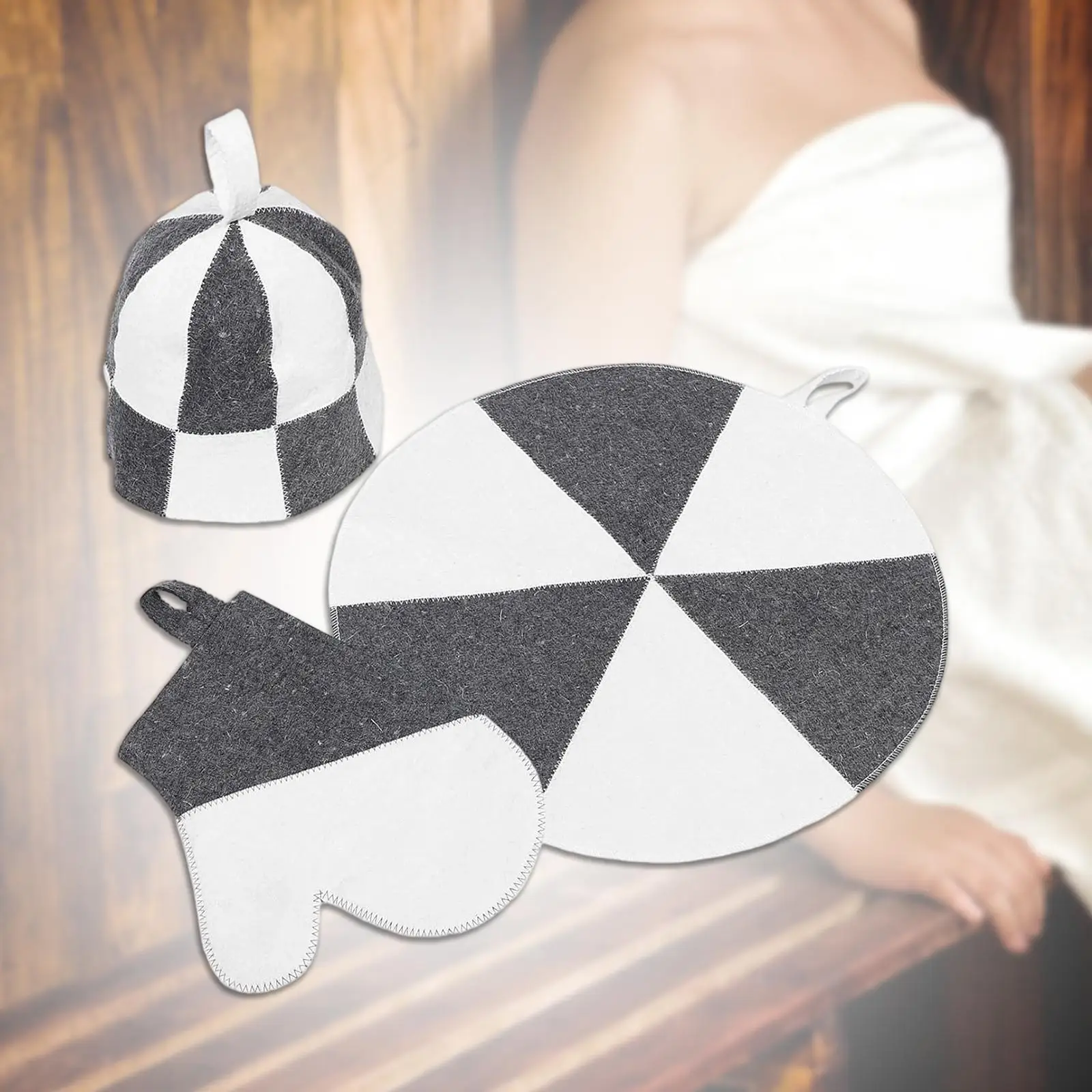 

3Pcs Sauna Accessories Set Reusable Heat Insulating Felt Mat Banya Hat Cusion for Tub SPA Bench Bath House Bathroom Pool