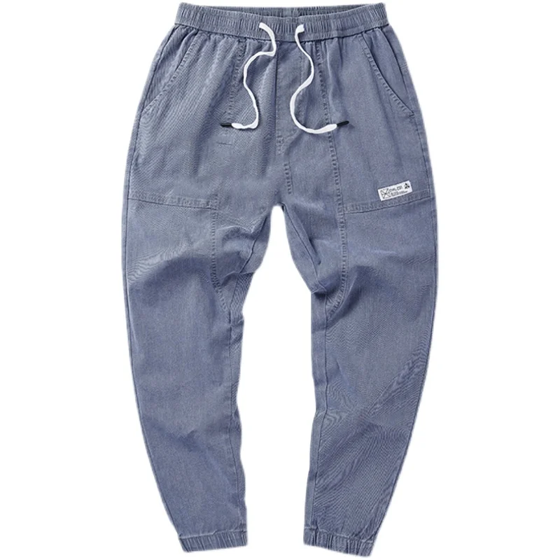 Celana Jeans Olahraga Longgar Pria Trendi Celana Denim Pinggang Elastis Musiman Musim Semi Musim Gugur Celana Denim Remaja Sle