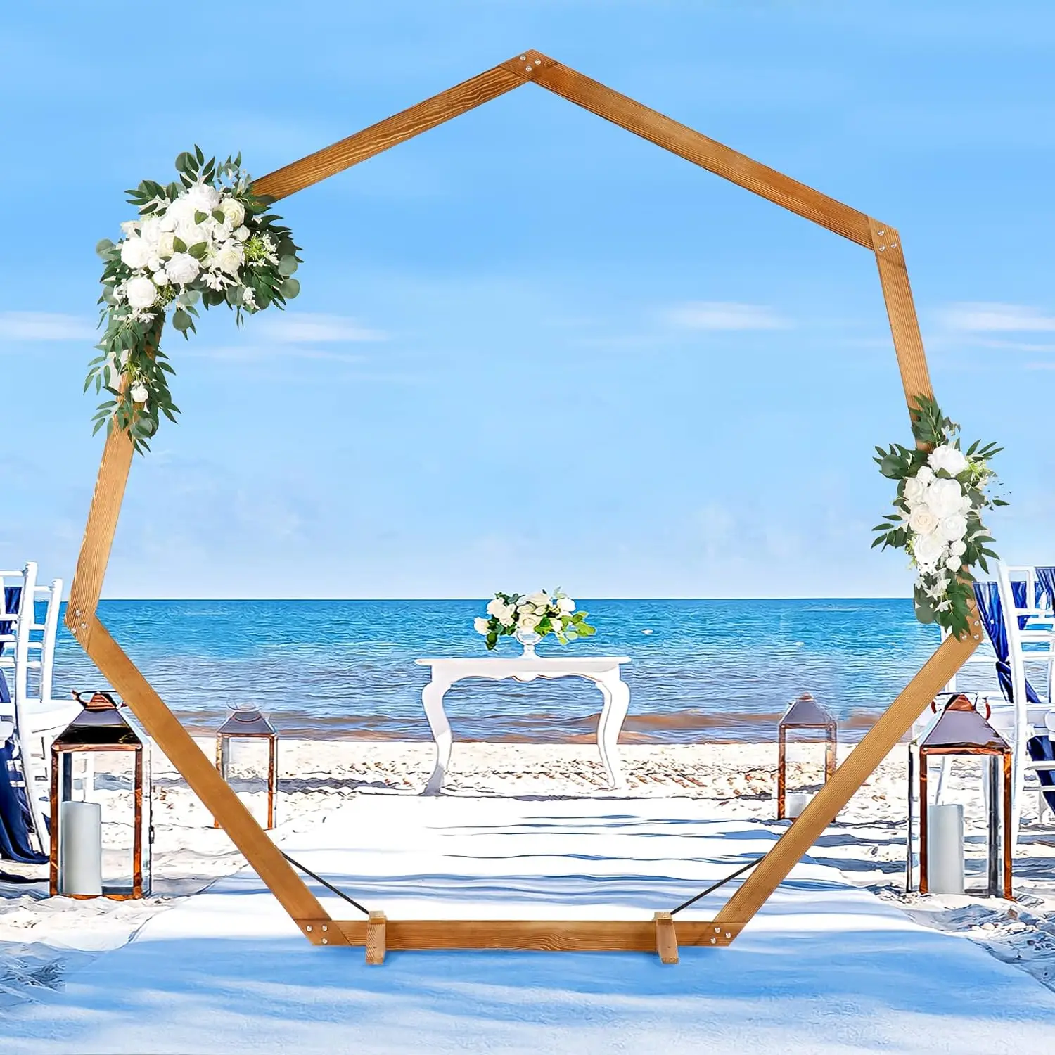 

Heptagonal Wooden/Wood Arch 7.2FT for Wedding Ceremony, Arbor Backdrop Stand for Garden Parties, Indoor, Outdoor, Autumn Theme