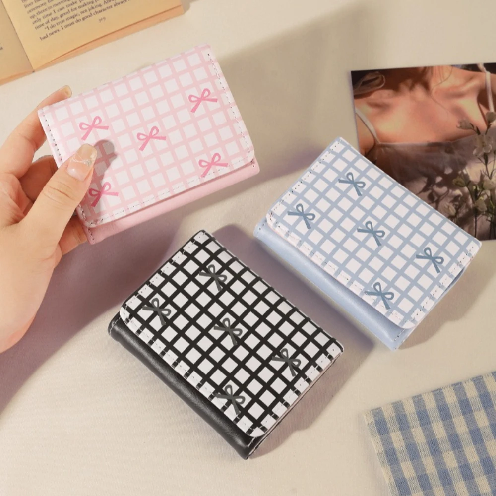 New Small Wallet Women's Short Three Fold Wallet Student Cute Bow Fashion Wallet PU Leather Card Holder Female Purses