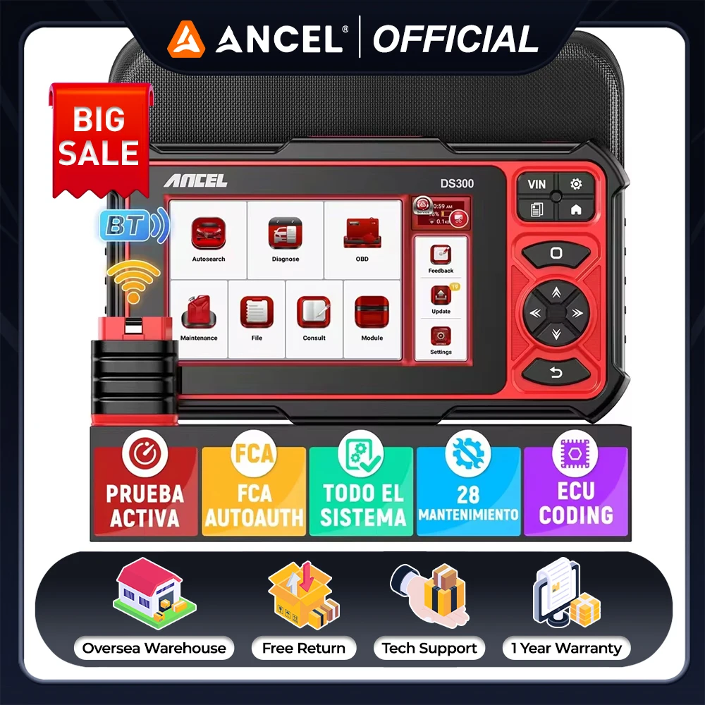 

ANCEL DS300 OBD2 All System Bluetooth Car Scanner Bi-directional ECU Coding IMMO A/F Adjust 28 Reset OBD 2 Auto Diagnostic Tool