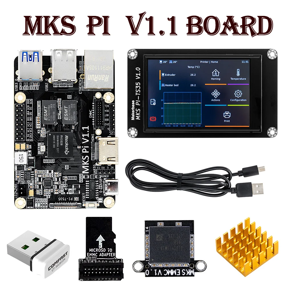 

Makerbase MKS PI V1.1 плата DC12/24 В 15 Вт с четырехъядерным 64-битным SOC бортовой работает RK3328 клиппер экран для Voron VS Raspberry Pi