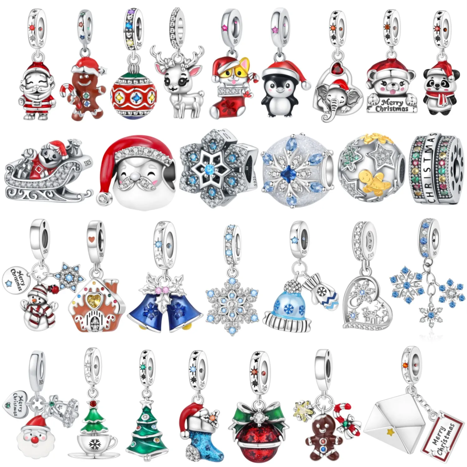 925 Sterling Silber Weihnachtsanhänger Weihnachtsmann Weihnachtsbaum Schneeflocke Charm Festlicher Weihnachtsschmuck Geschenk für Frauen