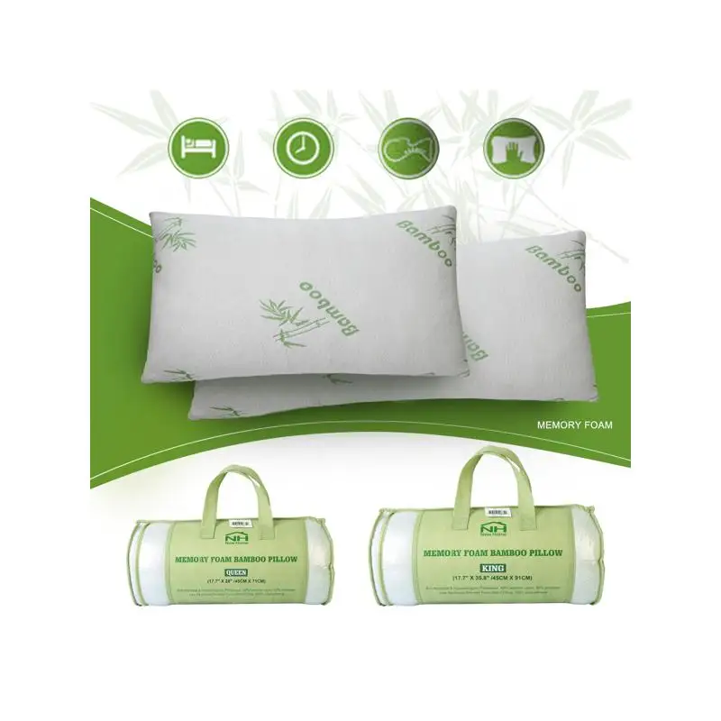 

2-пакет гипоаллергенной подушки из бамбуковой пены с эффектом памяти для поддержки головы и шеи, измельченный дизайн, моющийся чехол, сон королевского размера