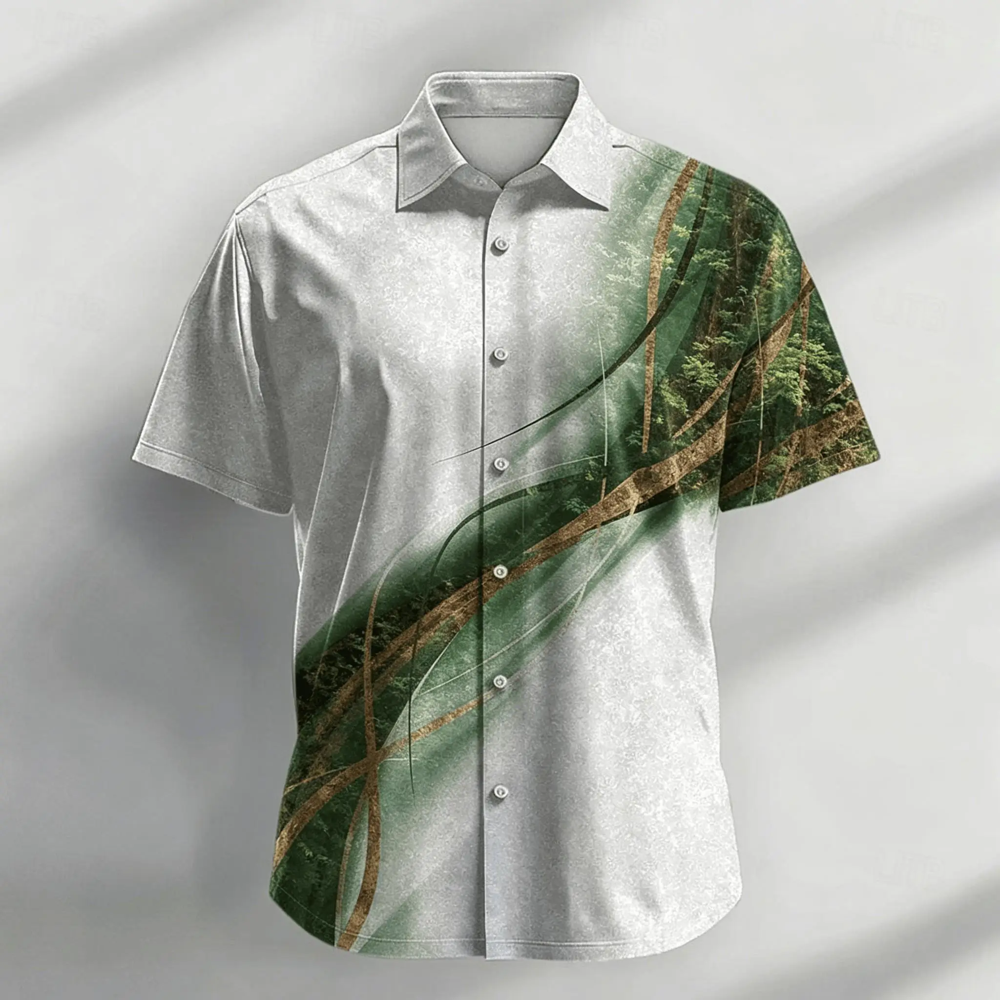 

Men's Forest Nature Abstract Print Short Sleeve Shirt, Casual Artistic Button Up Shirt for Spring & Summer
