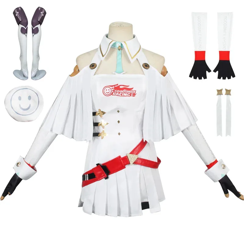 أنيمي سباق Mikuu تأثيري حلي Mikuu فستان أبيض قبعة عباءة الجوارب فتاة بدلة سباق هالوين موحدة كرنفال فستان الحفلات