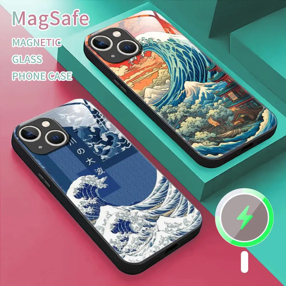 Japan The Great Wave Of Kanagawa Phone Case For iPhone 16 15 14 13 12 11 X XR XS 8 Plus Mini Pro Max Glass Magnetic Phone Case