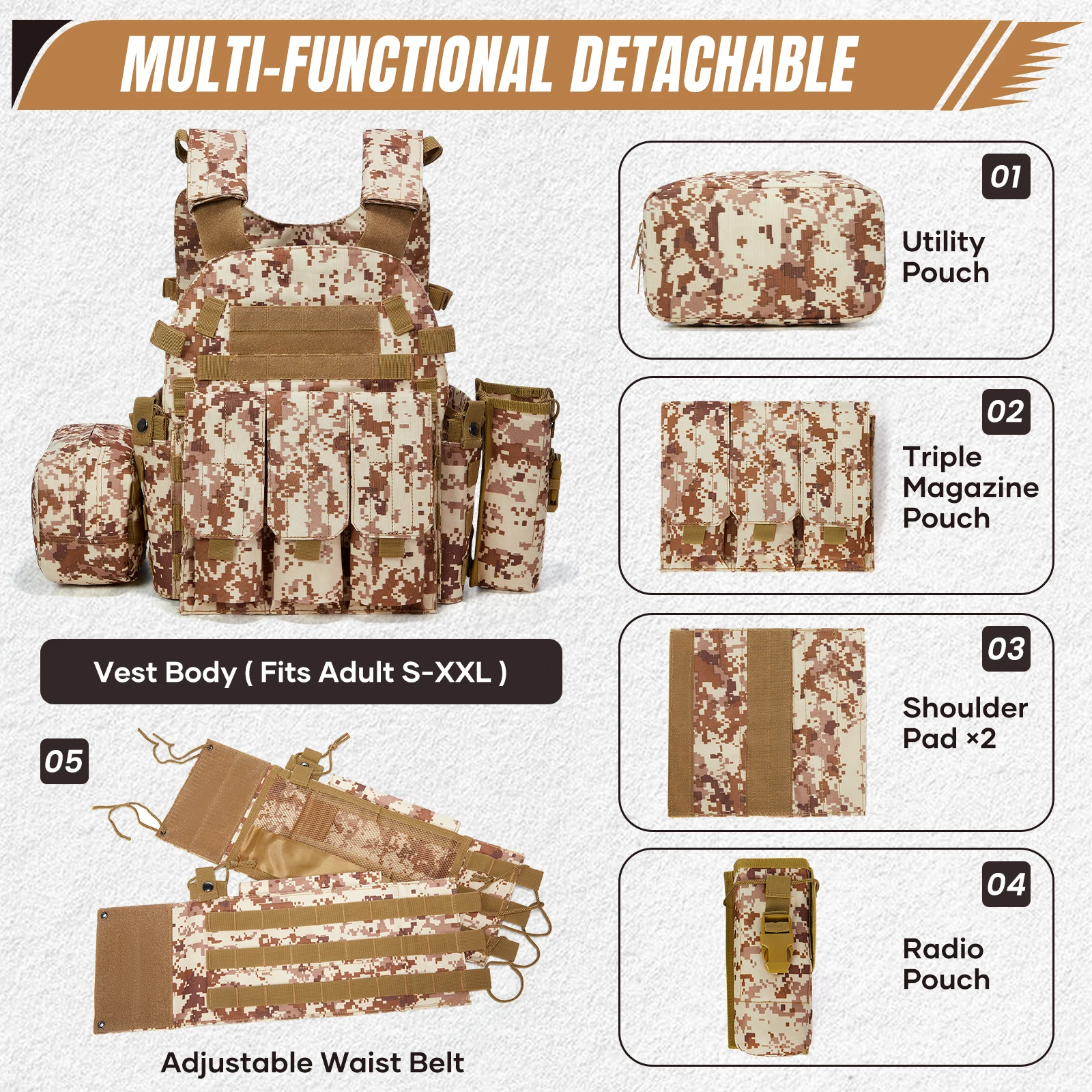 Tactical Vest, Multifunctional Vest Hunting Multi Pockets Lightweight Breathable Paintball Vests for Outdoor Safety Training