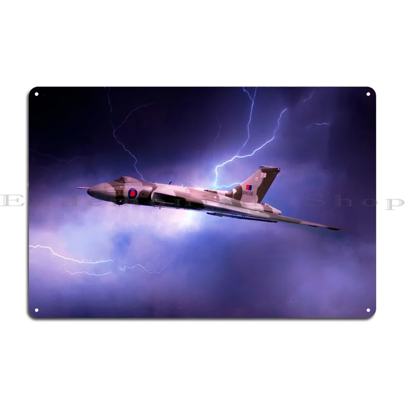 Avro Vulcan Bomber Xh558 Set Against A Lightning Bolt Metal Plaque Poster Mural Wall Decor Club Bar Customized Create