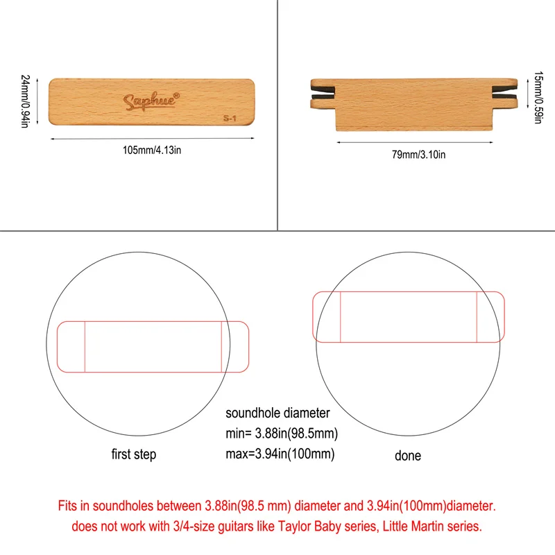 Saphure-captador sólido Beech Wood SoundHole, Alnico V Magnet Pickup, 6,35 saída, Volume e Tom Control, peças de guitarra, S1 PRO