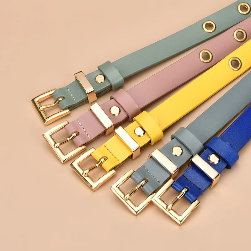 Jeans Decorative Belt Real Cowhide Fashion Women's Pin Buckle Ring Air Eye Hollow Stud Belt High Quality Straps with Skirt