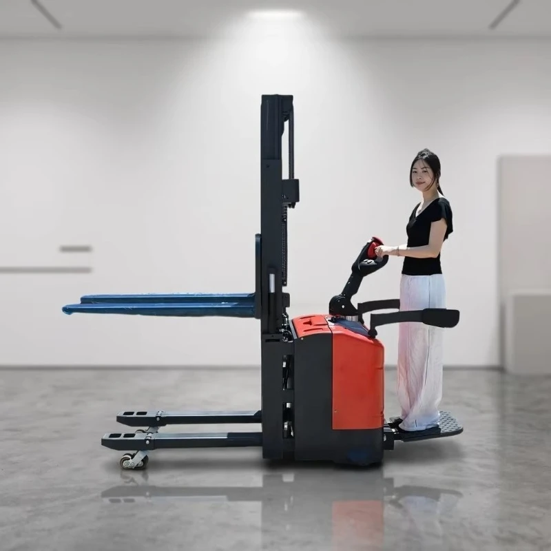 Rider Electric Stacker 2 Ton Lithium Battery 3M 3.5M 4M Ride on Pallet Lifter Straddle Warehouse Forklift