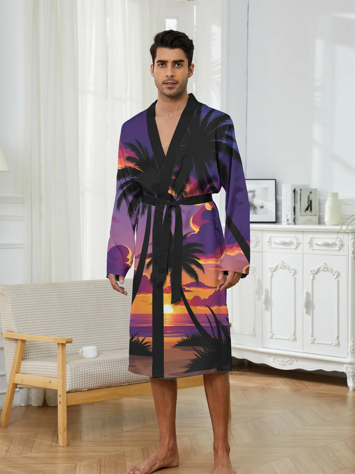 1pcs Men's Robes 2026 Spring/Summer Men's bathrobe Breathable 3D Printed Graphic bath robe Sleepwear sleepwear Bathrobe man