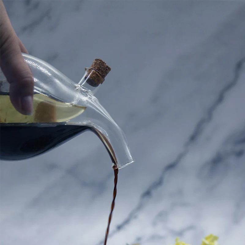 Botol Minyak Saus Lapisan Ganda 2 In 1 Botol Kaca Cuka Botol Bumbu Guci