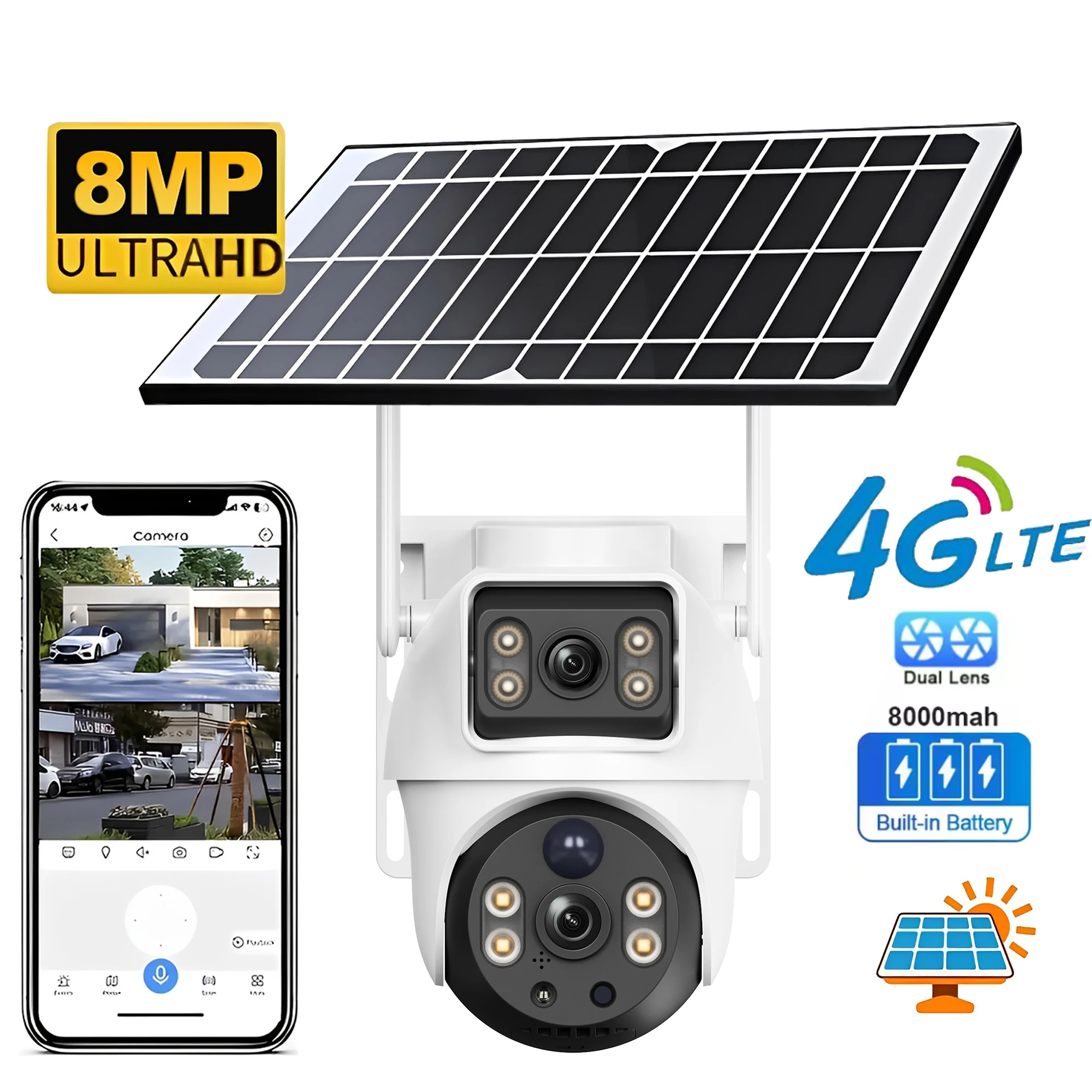 Dual Lens 8MP Outdoor Camera 4G Security Surveillance System IP Camera with PIR Motion Detection And Night Vision BP9
