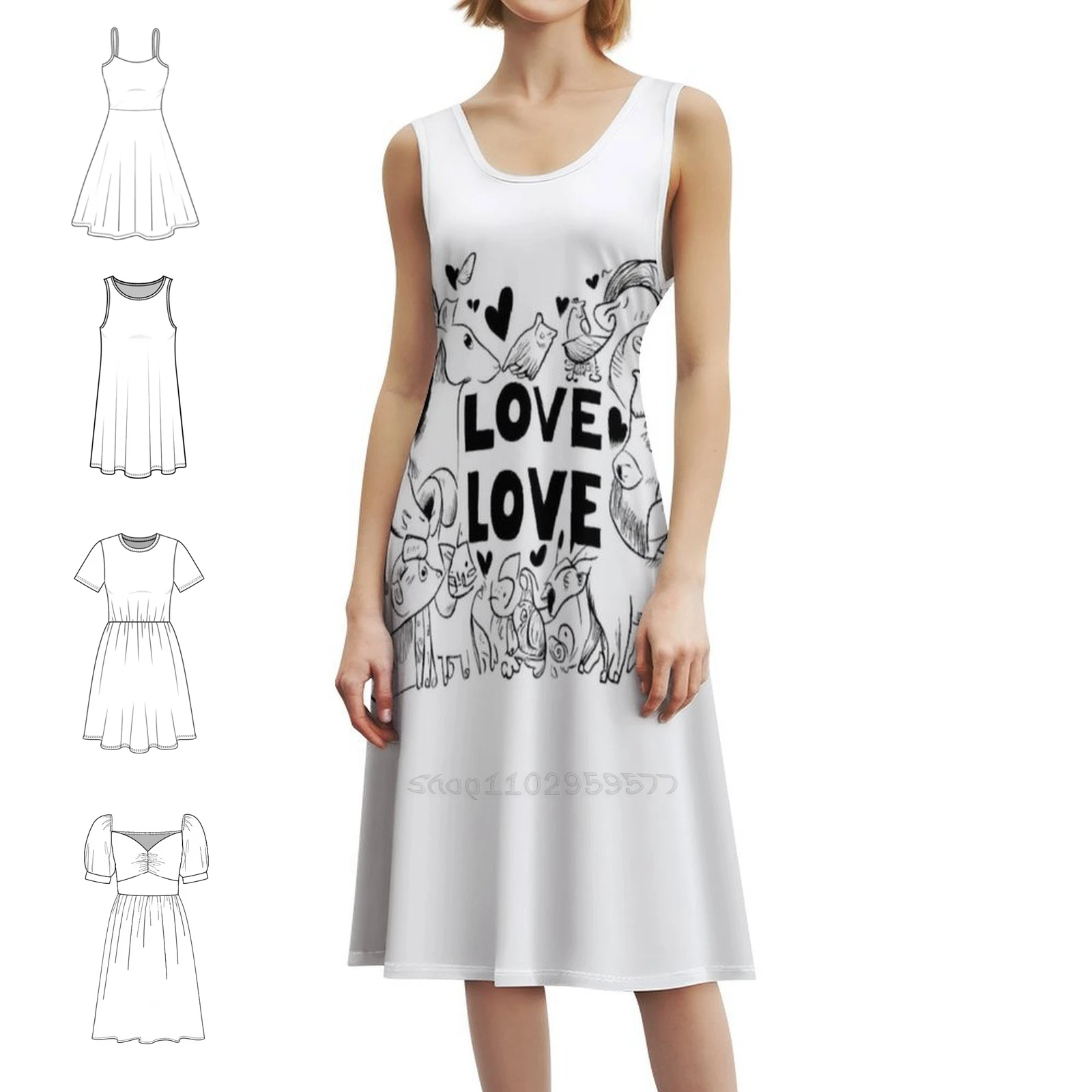 الحيوانات البوهيمي فستان بلا أكمام متعدد المطبوعات شاطئ عطلة فستان الحفلات هو درو الحيوانات يرى ذلك الحب قلوب الملابس النسائية #1