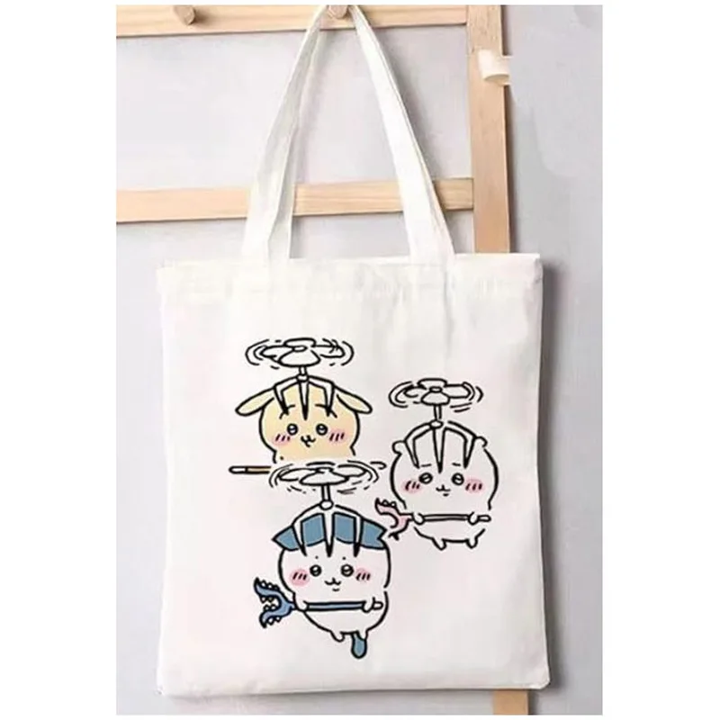 Bolso de lona con estampado de dibujos animados Kawaii Chiikawa, bolso de hombro de gran capacidad para niñas, bolso de compras plegable de estilo Anime duradero