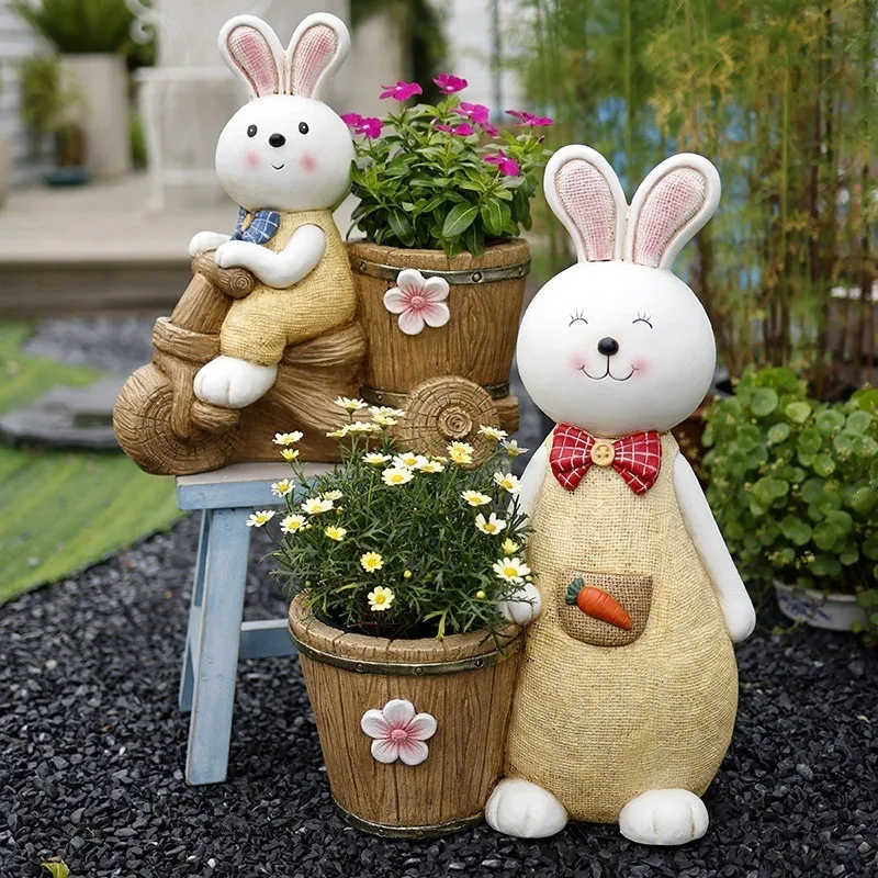 Creative personality garden balcony large cute bunny outdoor succulent plant flower pot handicraft garden ornament