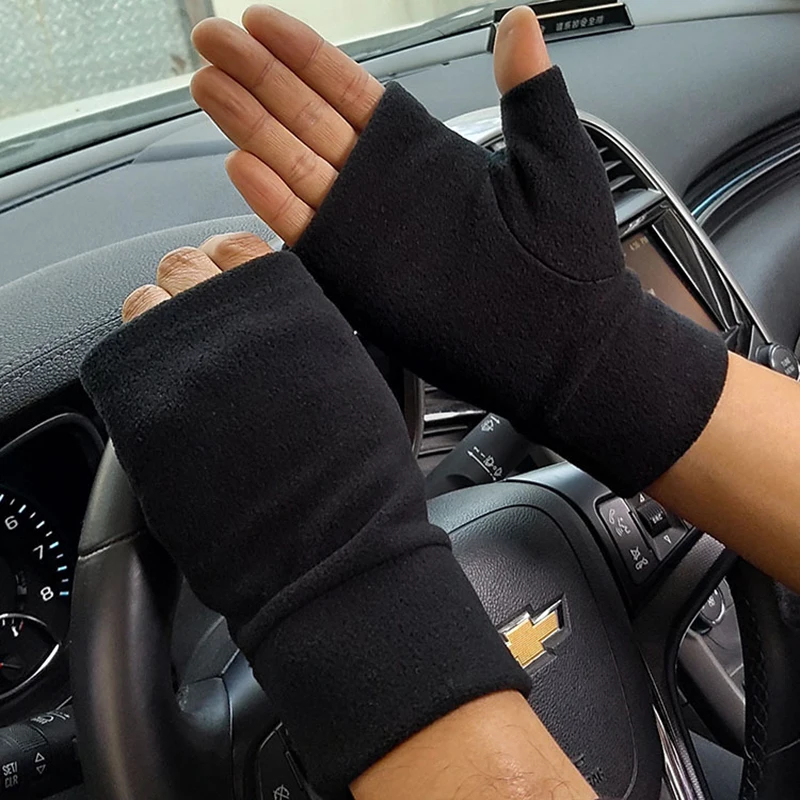 

Зимние флисовые плотные теплые перчатки для спорта на открытом воздухе сохраняющие тепло варежки спортивные перчатки для бега на велосипеде перчатки с полупальцами для мужчин и женщин