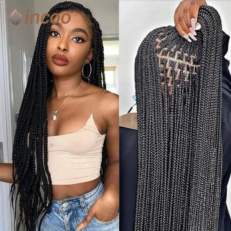 

360 Synthetic Full Lace Knotless Braids Wig 36'' Long Box Braided Lace Front Wigs With Baby Hair Braids Wig For Black Women