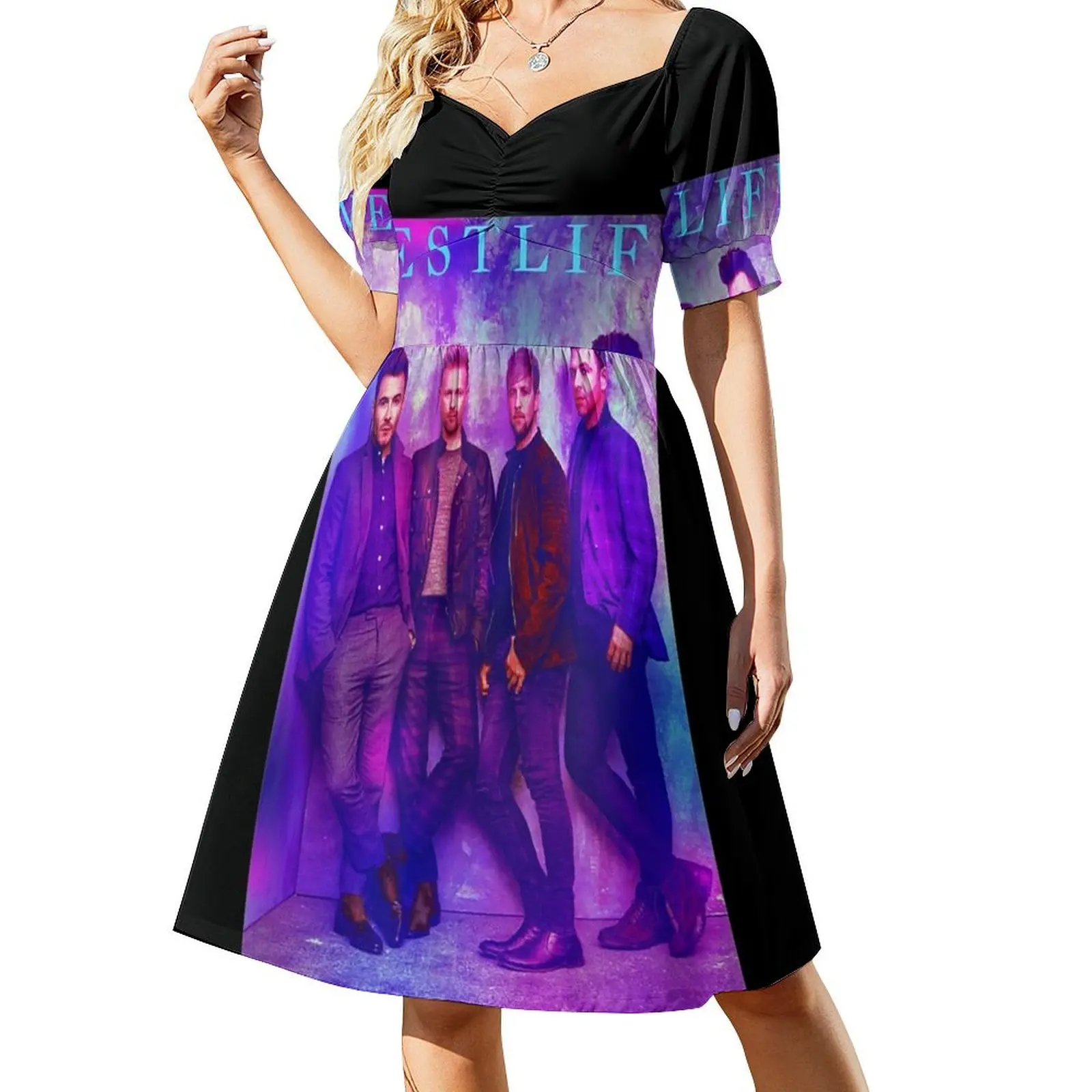 

Retro Boy band Space Blue & Purple Short-Sleeved Dress sexy dress dress for women