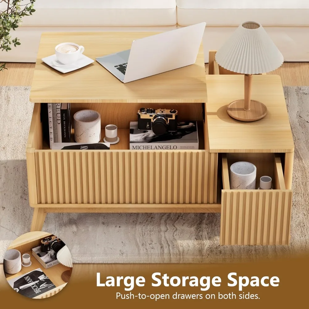 Mid Century Modern Coffee Table,Farmhouse Wooden Coffee Table for Living Room,Rising Pull Up Coffee Table