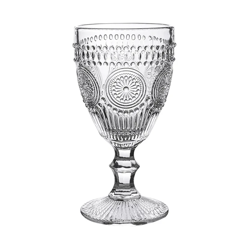 300ml Goblet Ins Style Cocktail Glass High Foot Cup Embossed Sunflower Pattern Water Cups Juice Cup Coffee Cup for Kitchen Bar