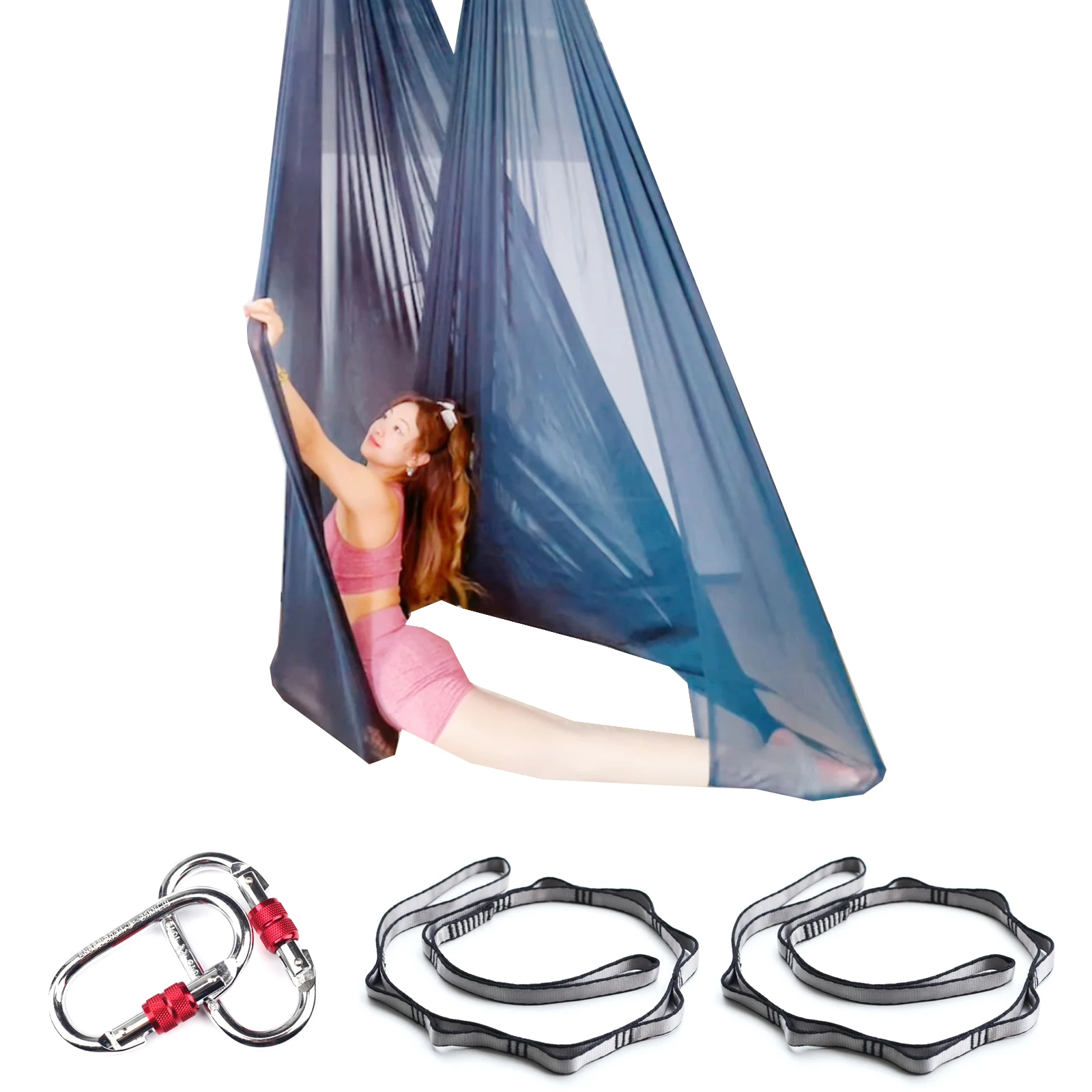 8m Aerial Yoga Hammock Set Transparent Fabric Daisy Chain Carabiners Aerial silks Net Yoga Swing Fitness Belt Gym Indoor outdoor