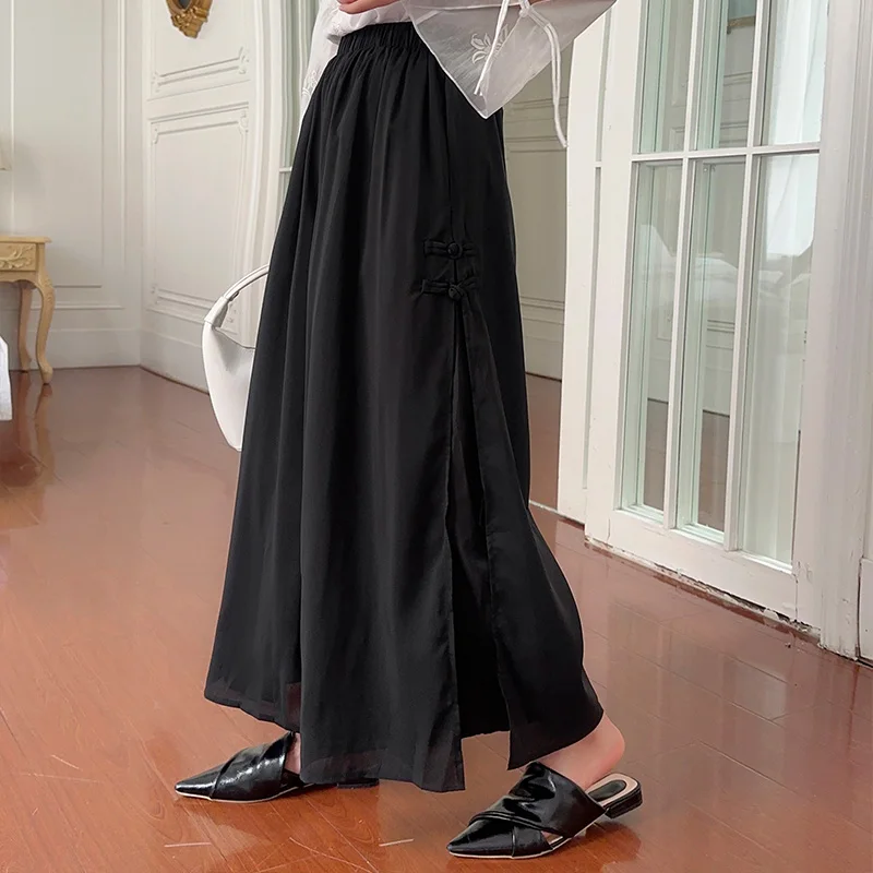 Vintage Women\'s Wide-Leg Pants High-Waisted Skirt Pants Loose Casual Straight-leg Pants Summer Chinese Style Women\'s Trousers