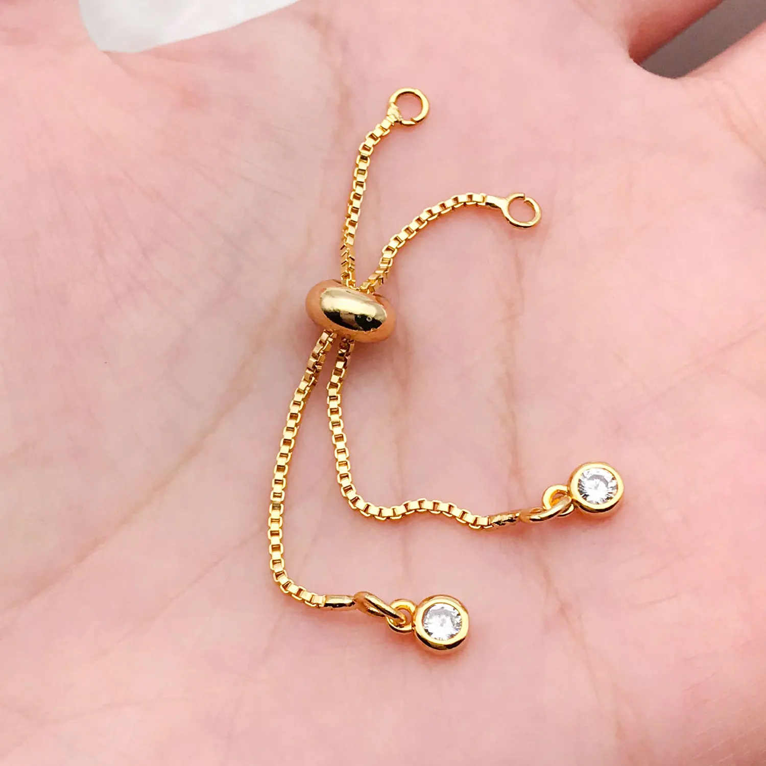 Mix 3pcs 18K Copper Plated Real Golden with Zirconium Pull-out Bracelet, DIY Bracelet, Necklace, Bead Jewelry Making Accessories